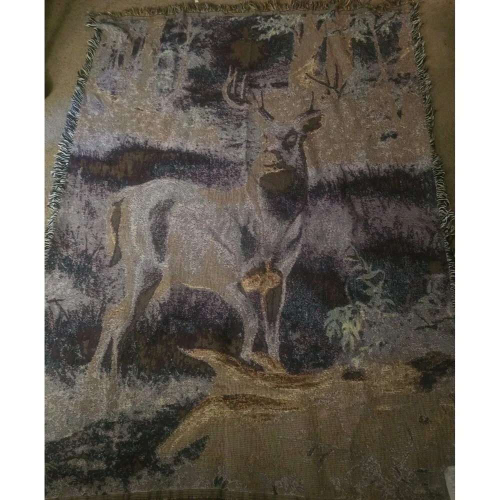 Vintage 1993 Picken Deer Outdoors Tapestry Throw Blanket 50